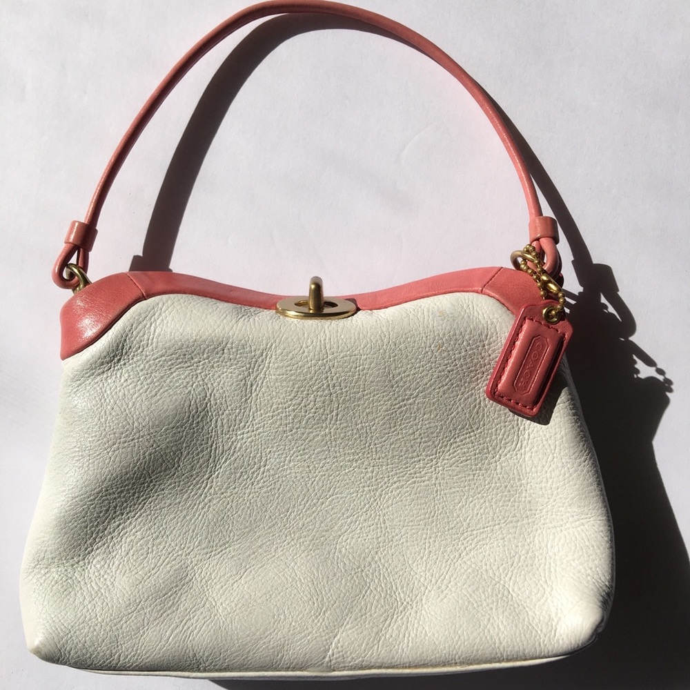 COACH Leather Wristlet White with Pink Trim